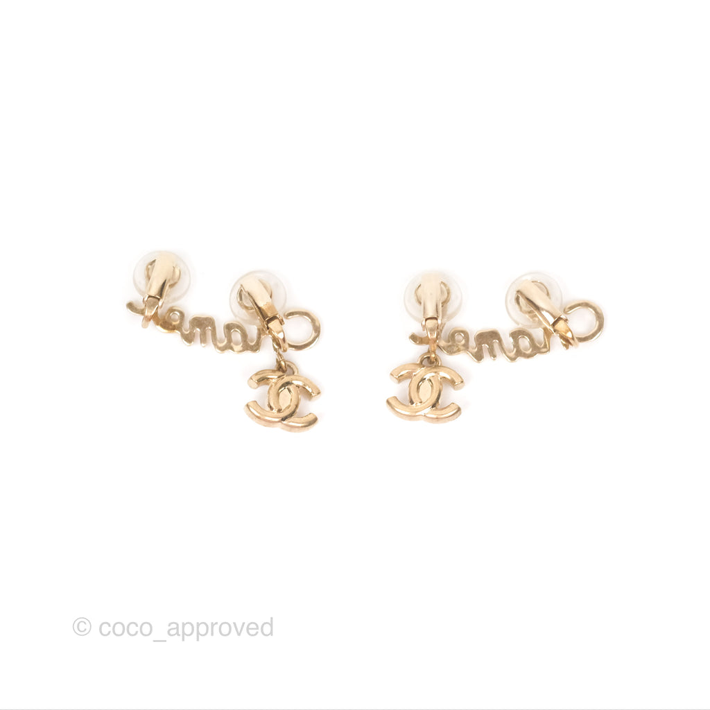 Chanel Logo CC Turnlock Ear Clips Gold Tone 22V 