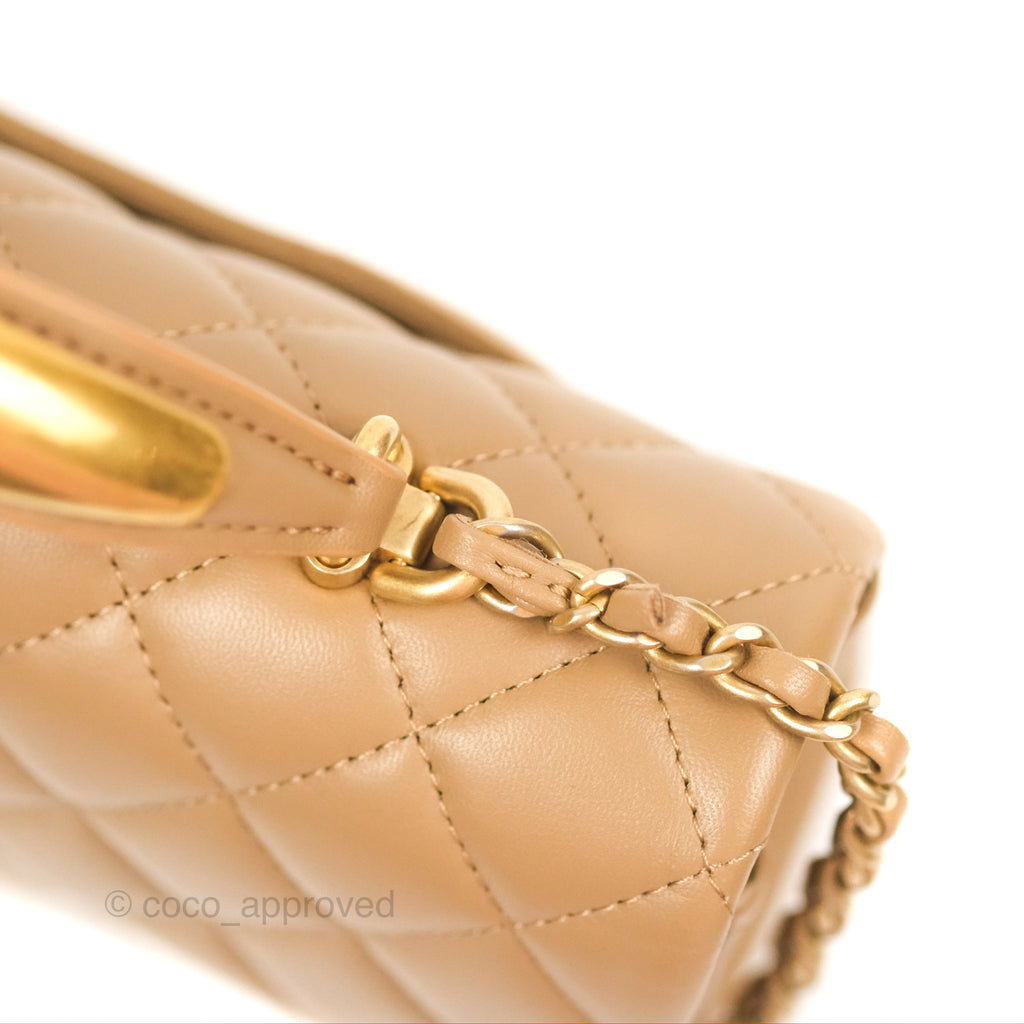 Chanel Top Handle Mini Rectangular Flap Bag Beige Lambskin Aged Gold H –  Coco Approved Studio