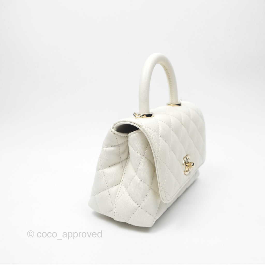 Chanel Mini Coco Handle White Caviar Gold Hardware