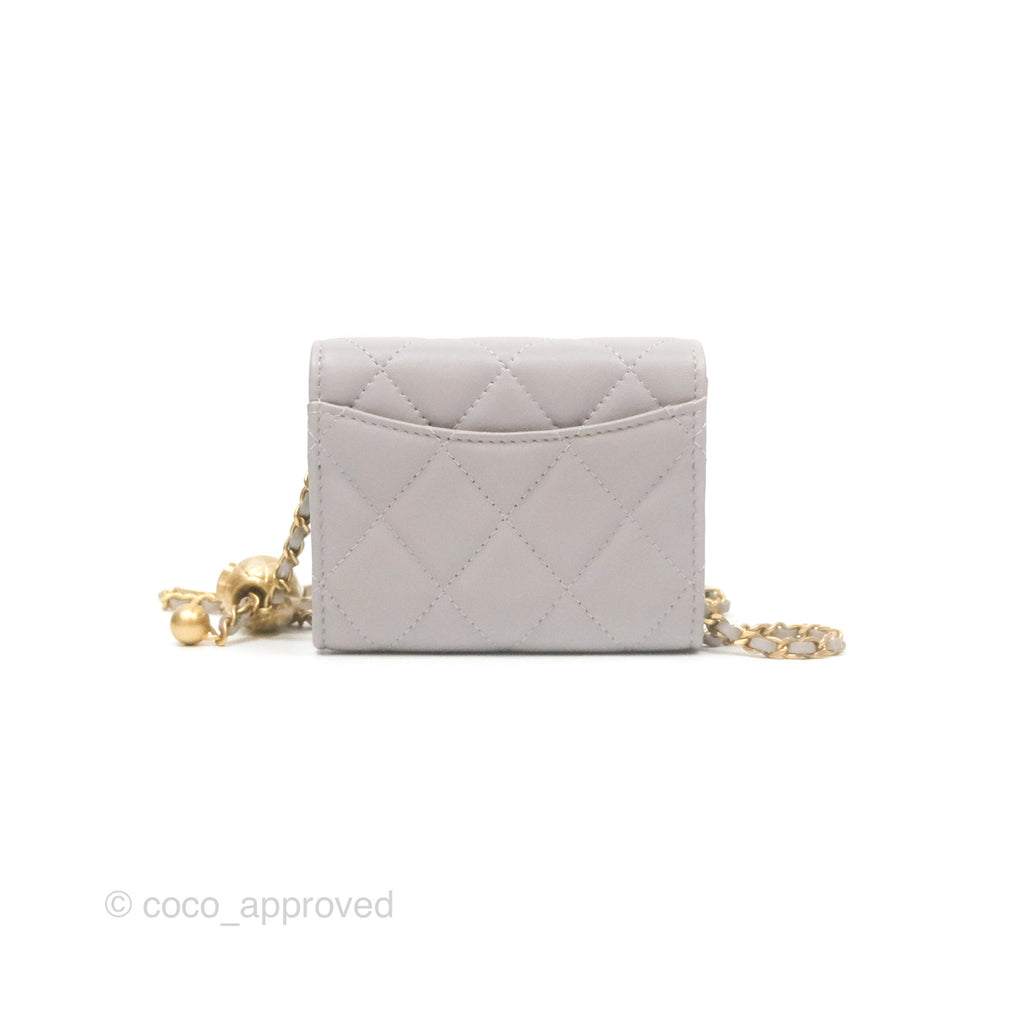 Chanel Pearl Crush Mini Wallet With Chain Grey Lambskin Aged Gold Hardware