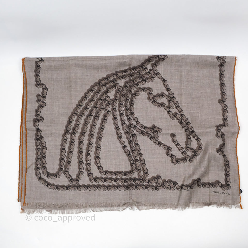 Hermès Cheval Dechaine Rectangle Scarf Etoupe/ Taupe