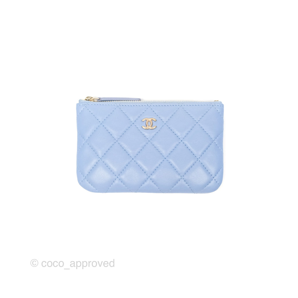 Chanel Quilted Mini O Case Blue Lambskin Gold Hardware