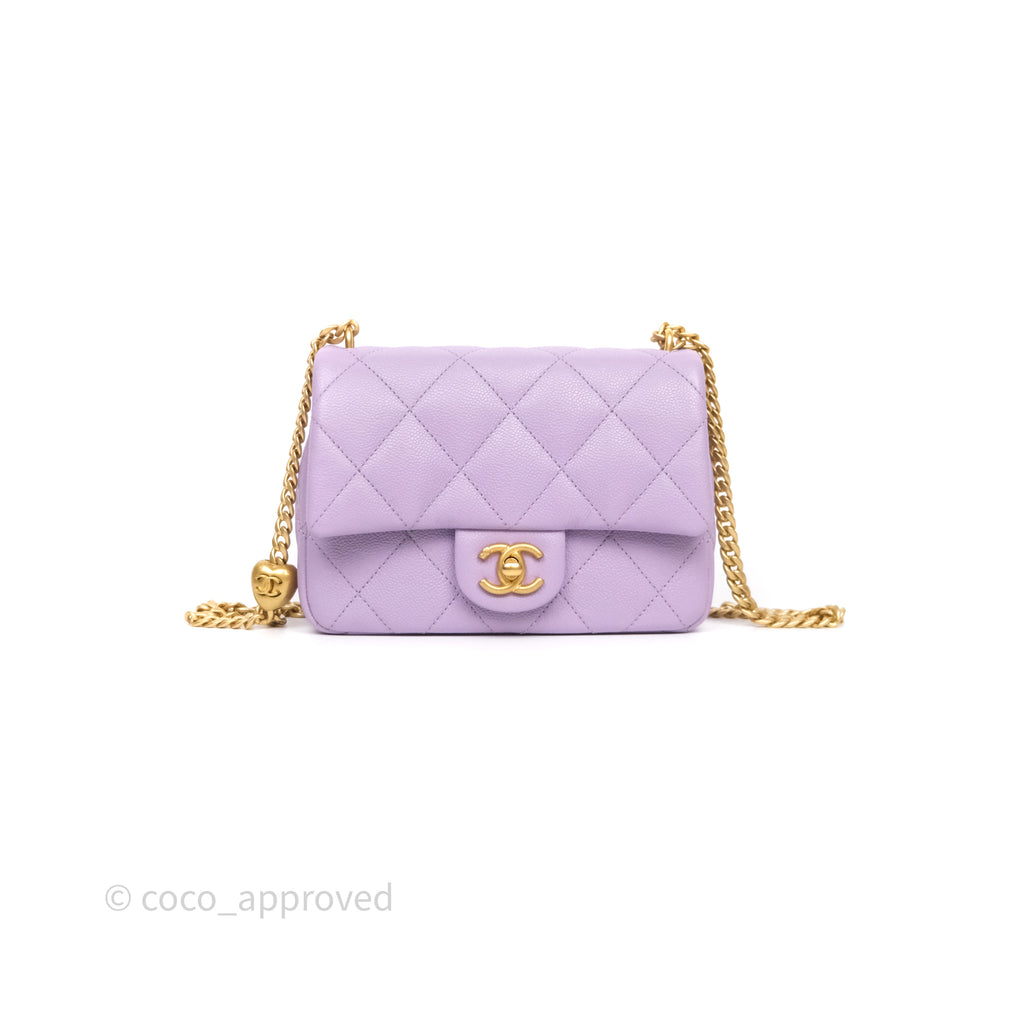 Chanel Heart Crush Mini Flap Bag Lilac Purple Caviar Aged Gold Hardware