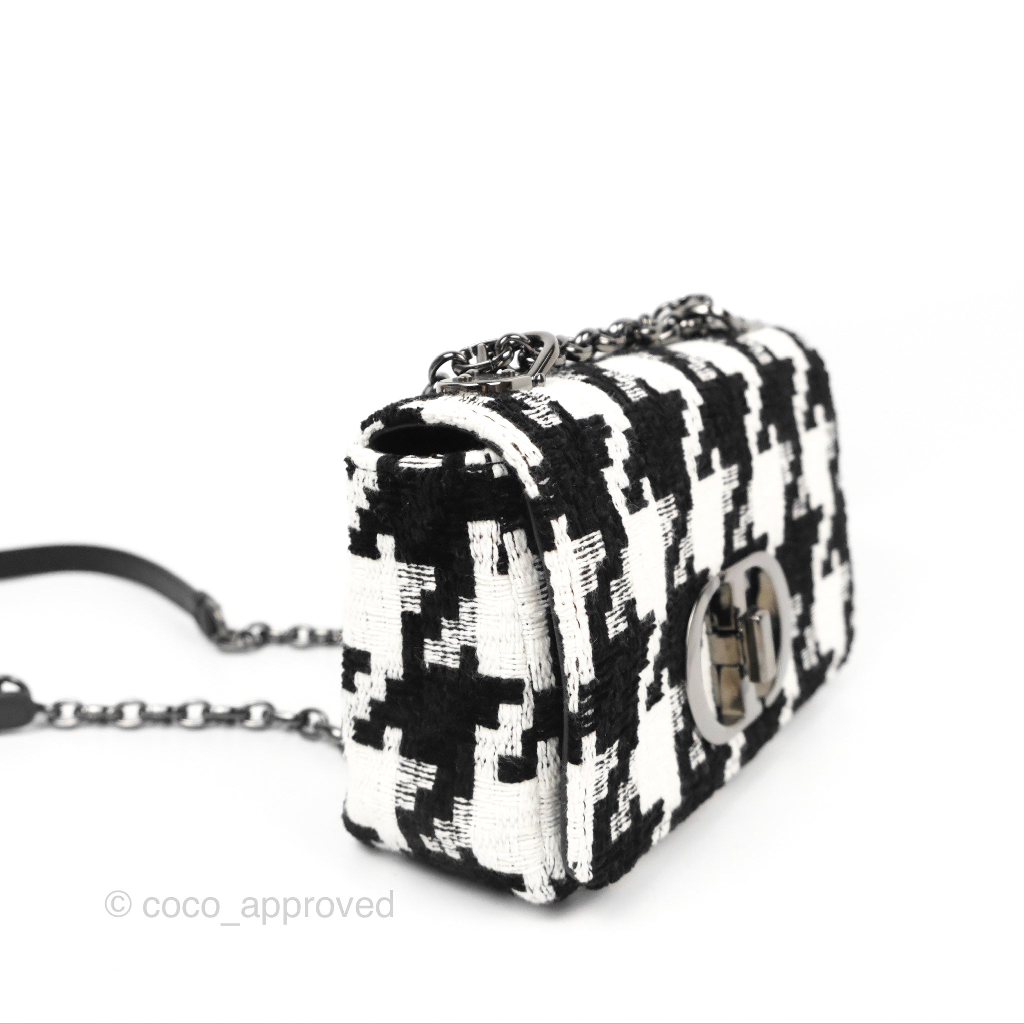 Small Dior Caro Bag Black and White Macro Houndstooth Fabric