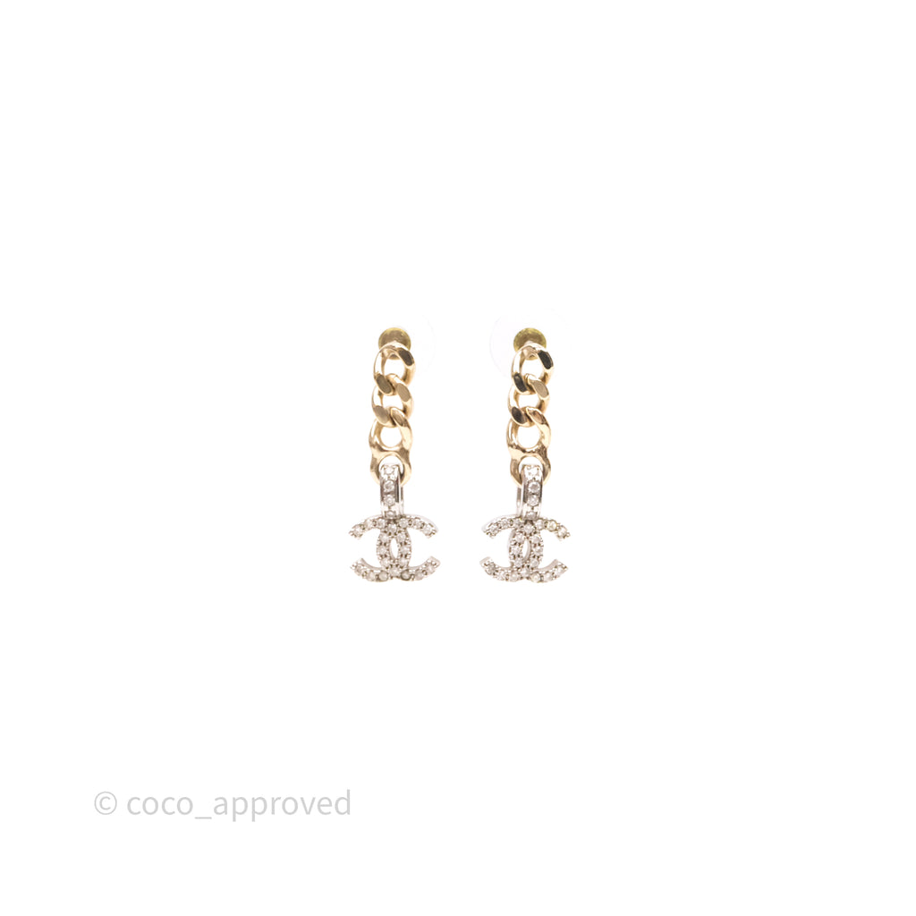 Chanel CC Crystal Drop Earrings Gold Tone 22S