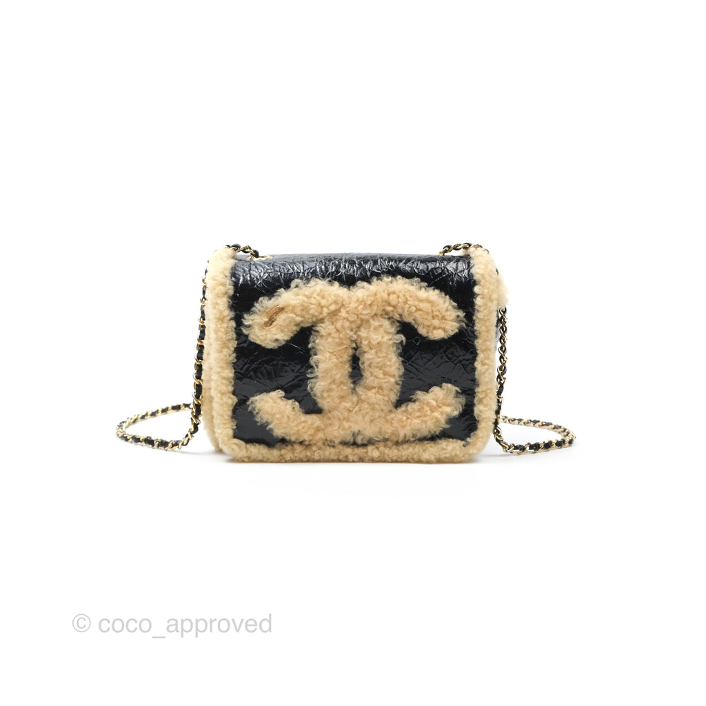 Chanel Mania CC Shearling Flap Bag Black Crumpled Glazed Sheepskin