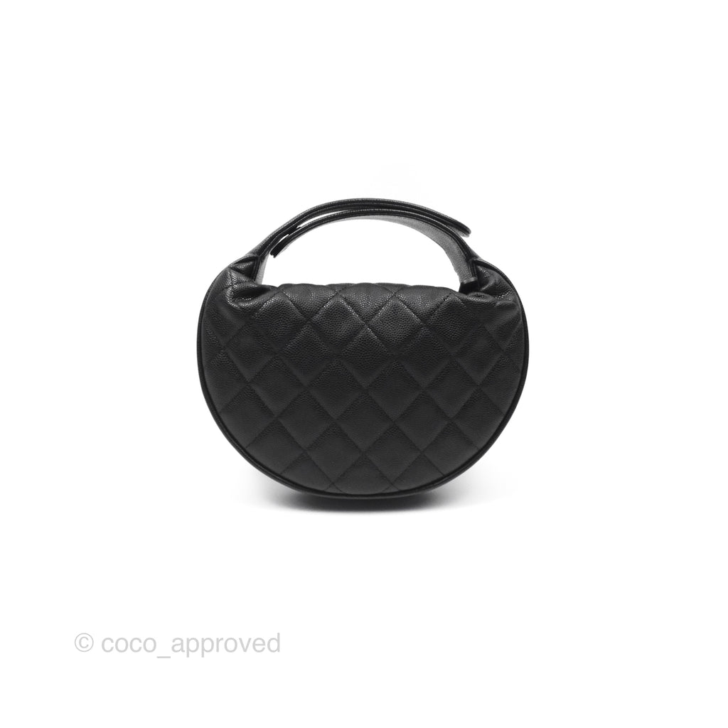 Chanel Bow Hobo Pouch Black Caviar Gold Hardware 24S