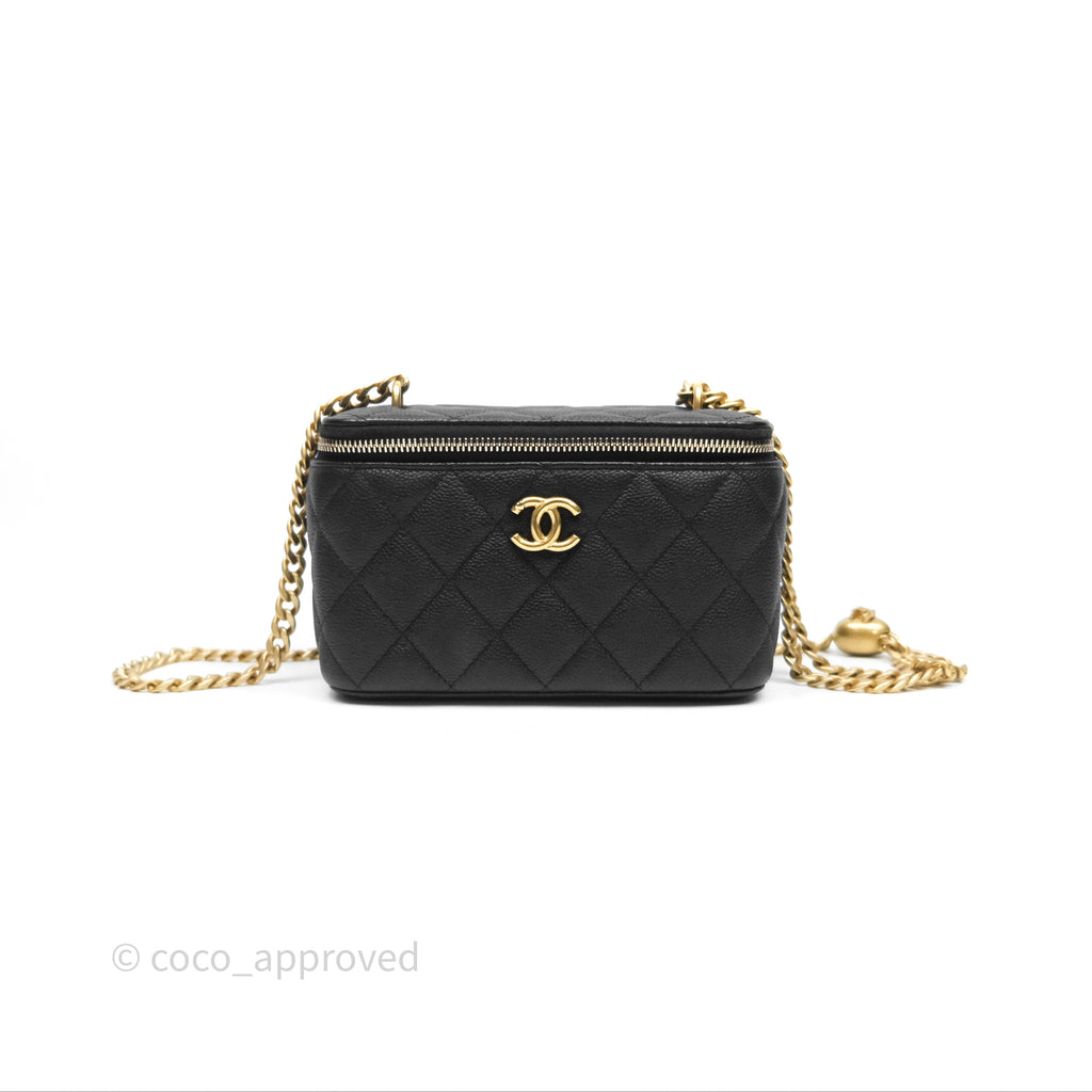 Chanel Vanity with Heart Adjustable Chain Black Caviar Aged Gold Hardware