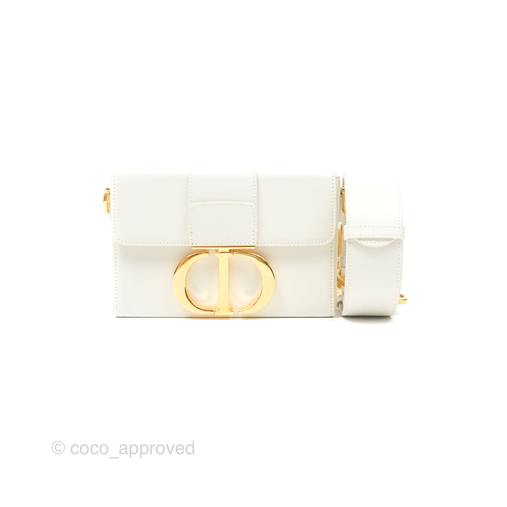 Christian Dior 30 Montaigne Box Bag White Calfskin Coco Approved Studio