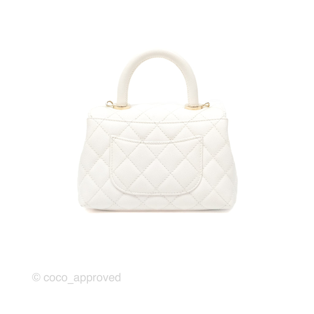 Chanel Extra Mini Quilted Coco Handle White Caviar Gold Hardware