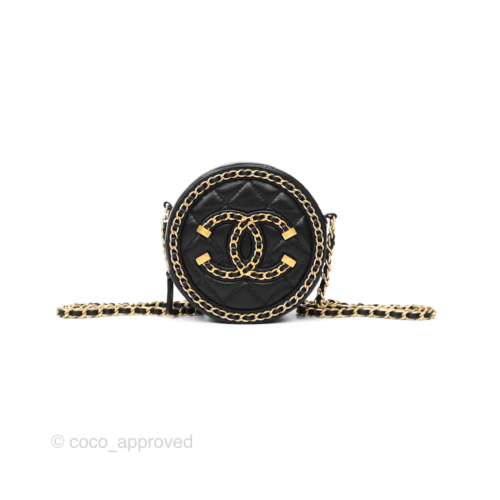 Chanel Chained Round Filigree Clutch With Chain Black Lambskin Gold Hardware