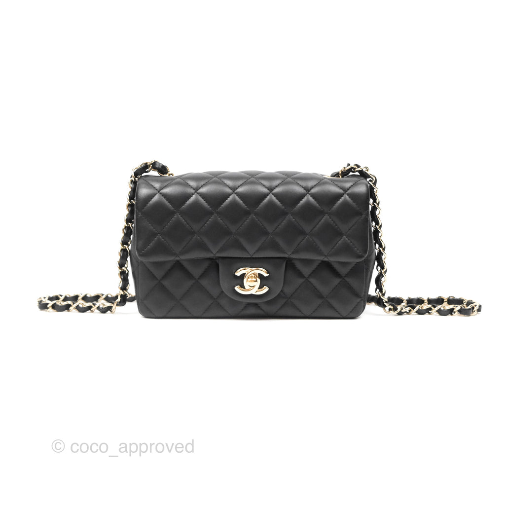 Chanel Quilted Mini Rectangular Black Lambskin Gold Hardware