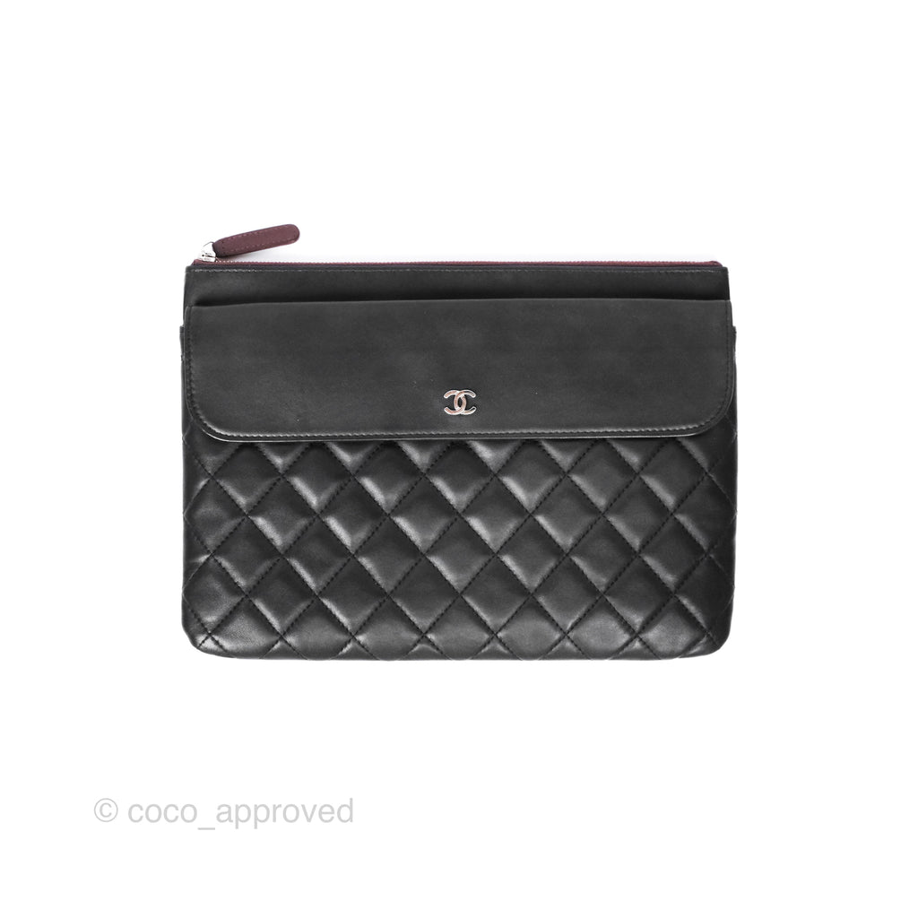 Chanel Flap O Case Clutch Black Lambskin Silver Hardware