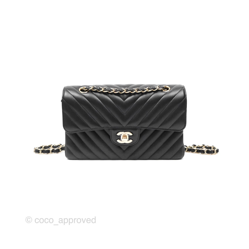 Chanel Small Classic Chevron Flap Black Lambskin Gold Hardware