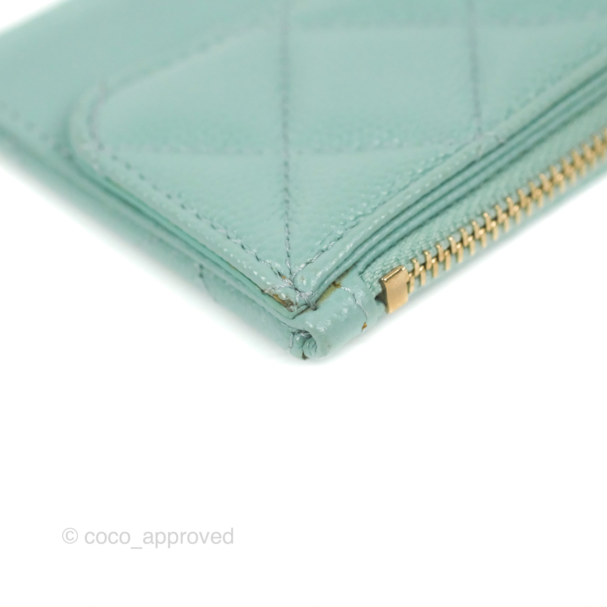 Chanel Quilted Zip Flap Card Holder Tiffany Blue Caviar Gold