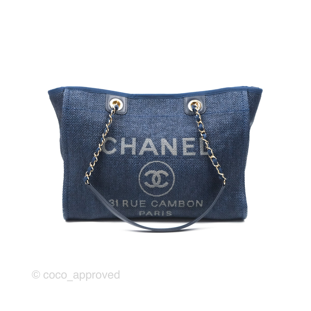 Chanel Medium Deauville Navy Canvas Gold Hardware