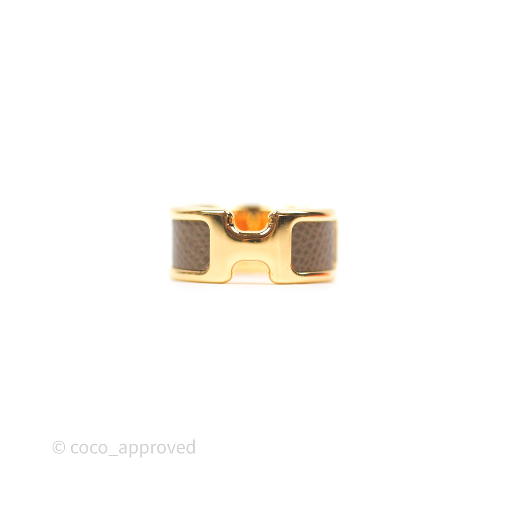 Hermès Olympe Ring Small Model Etoupe 18 Epsom Gold Hardware