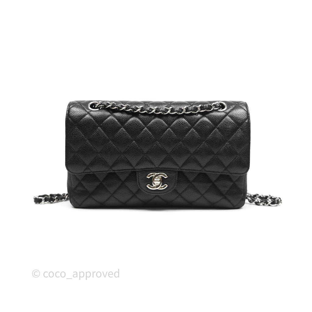 Chanel Classic M/L Medium Flap Quilted Black Caviar Silver Hardware