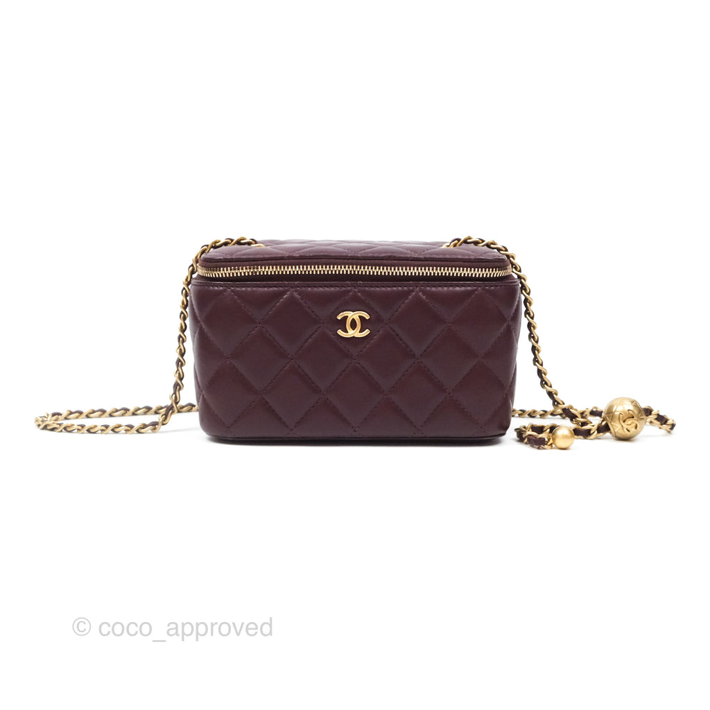 Chanel Pearl Crush Vanity With Chain Burgundy Lambskin Aged Gold Hardware