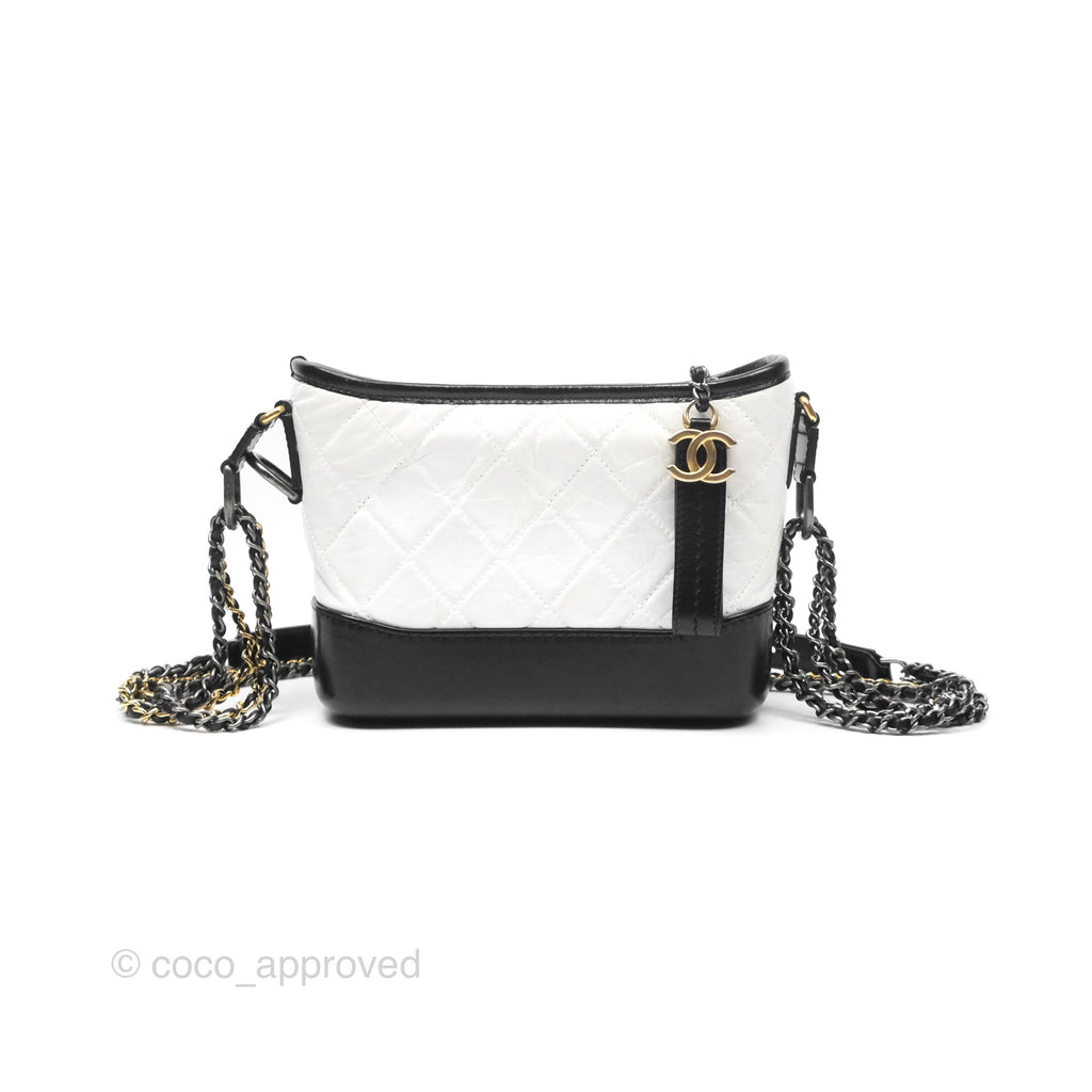 Chanel Small Gabrielle Hobo Quilted Black White Aged Calfskin