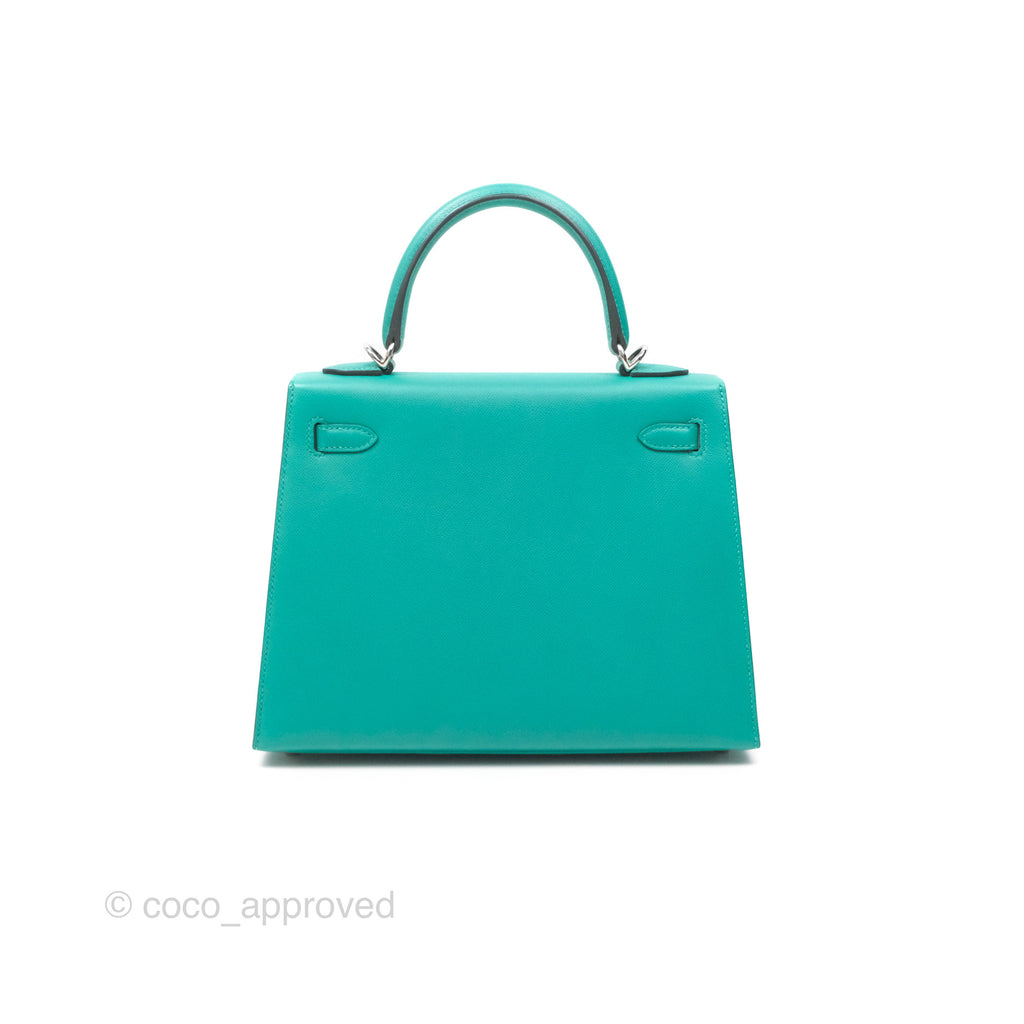 Hermès Sellier Kelly 25 Madame Leather Vert Verone U1/ Bleu De Prusse 7P Palladium Hardware