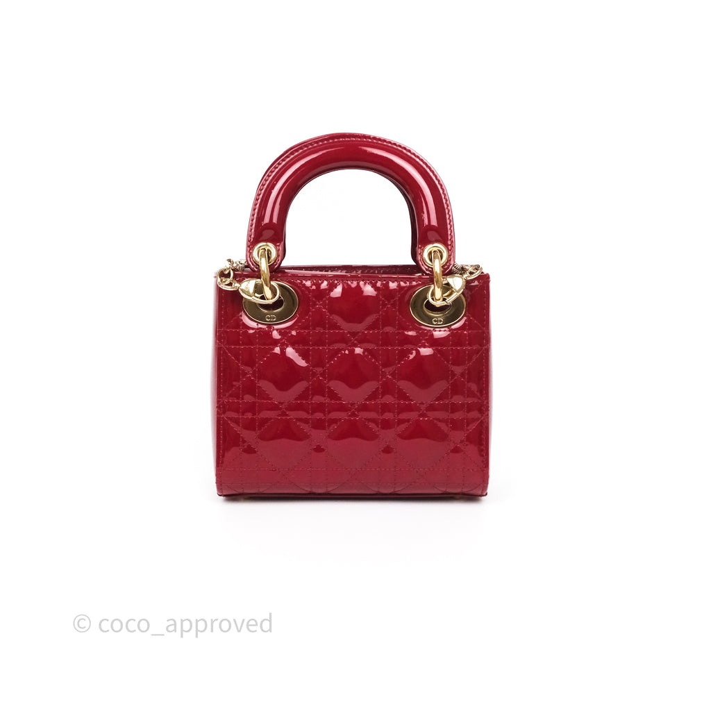 Christian Dior Mini Lady Dior Red Patent Cannage Gold Hardware