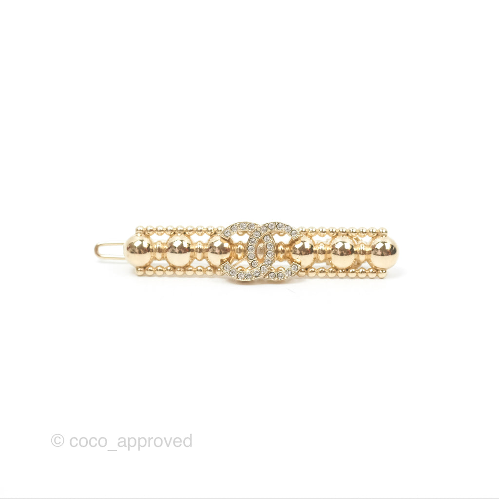 Chanel CC Crystal Bead Hair Clip Gold Tone 22C