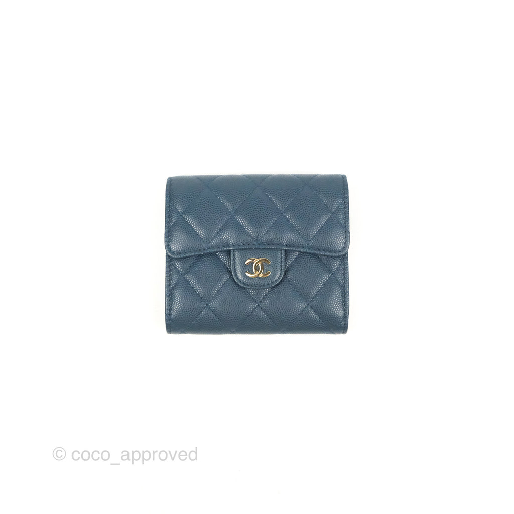Chanel Classic Short Flap Wallet Blue Caviar Gold Hardware