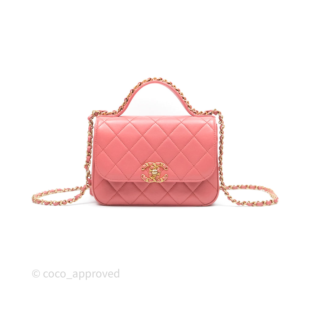 Chanel Quilted Small Chain Infinity Handle Bag Pink Lambskin Aged Gold Hardware