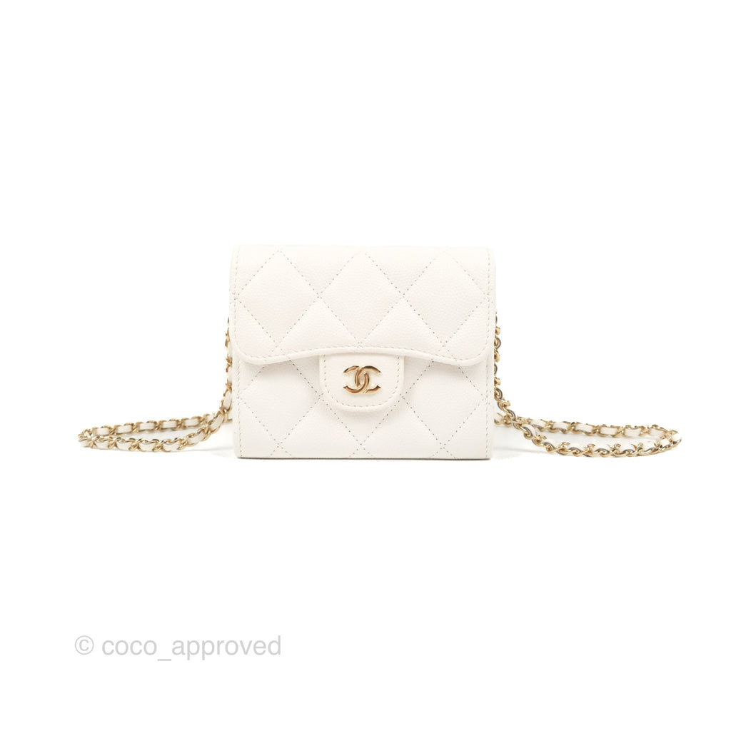 Chanel Mini Wallet With Chain White Caviar Gold Hardware