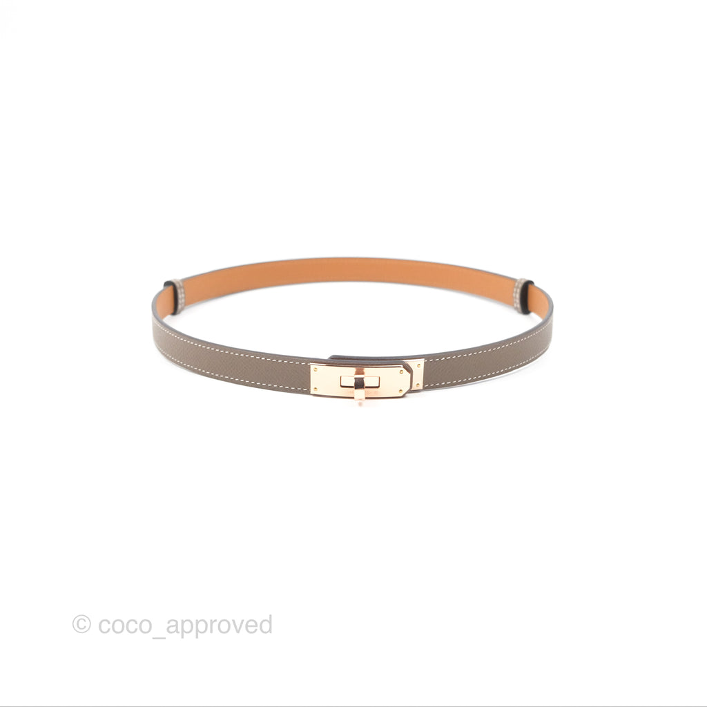 Hermès Epsom Kelly Buckle Belt Etoupe 18 Rose Gold Hardware