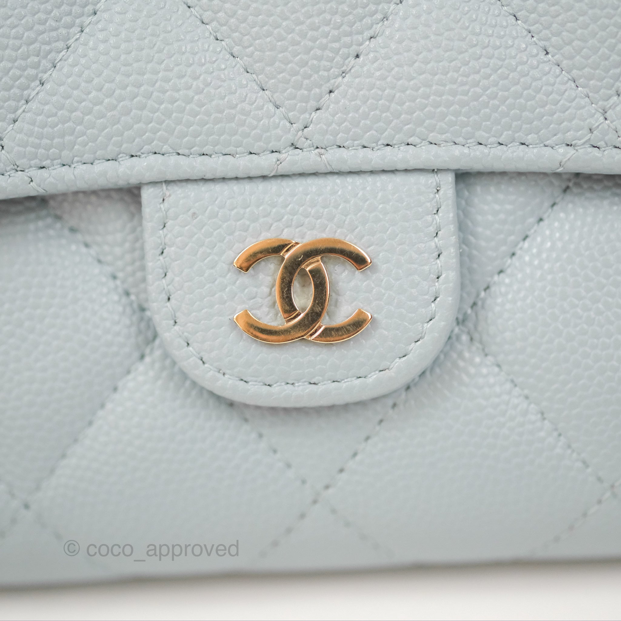 22P Chanel Classic lined Flap Caviar Leather Light Baby Blue.