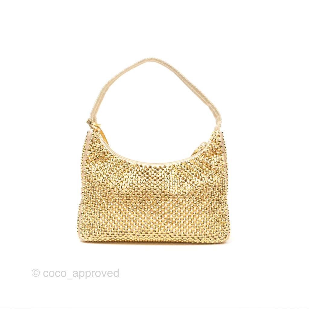 Prada Re-Edition 2000 Nylon Mini Bag Gold Crystal