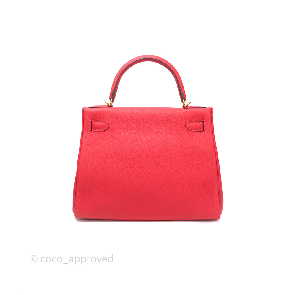 Hermès Kelly 28 Retourne Geranium D5 Togo Gold Hardware