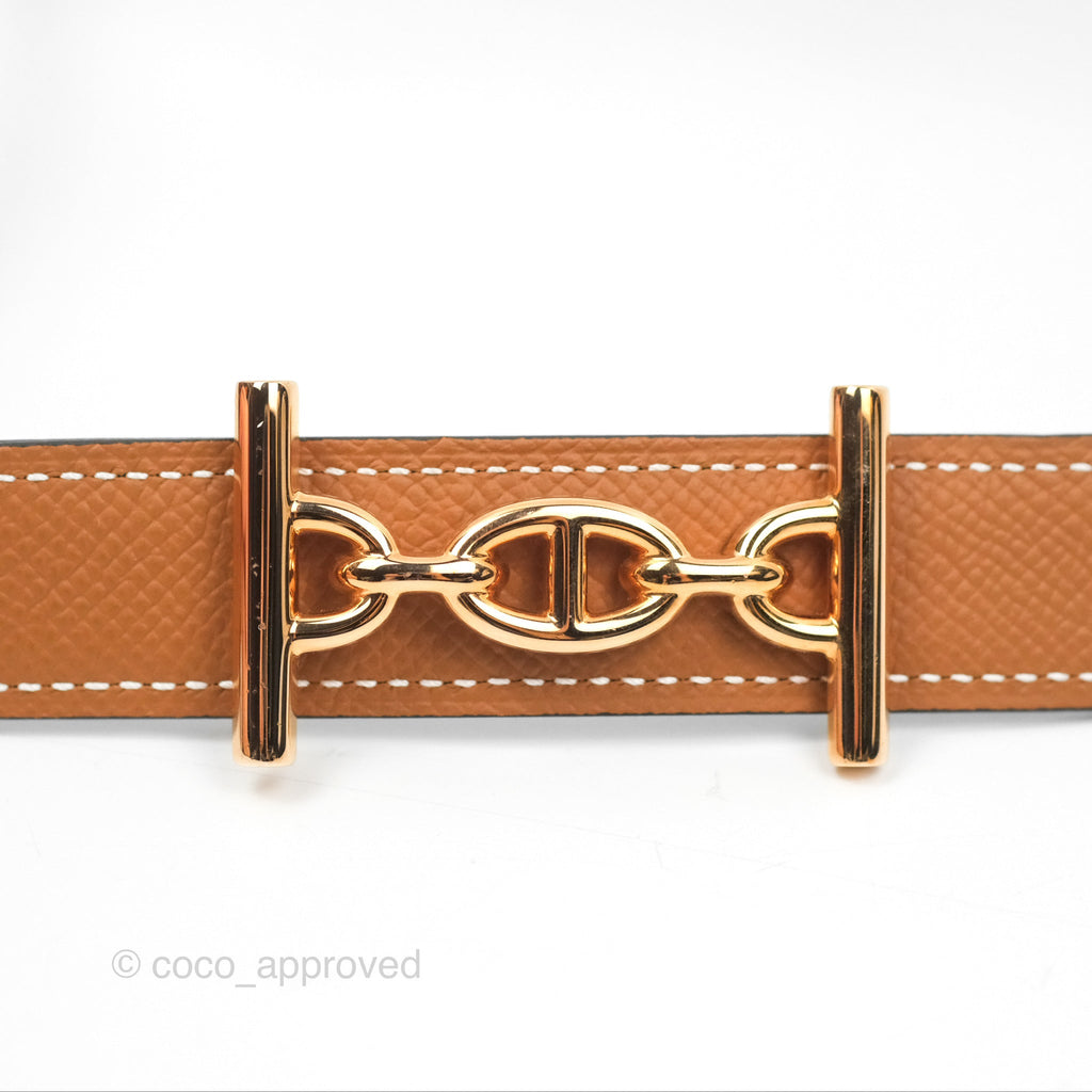 Hermès Lagune Belt Buckle & Reversible Leather Strap Gold / Noir Rose Gold Hardware 24mm