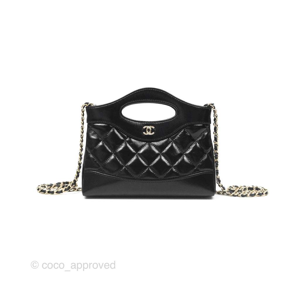 Chanel Nano 31 Black Shiny Calfskin Gold Hardware