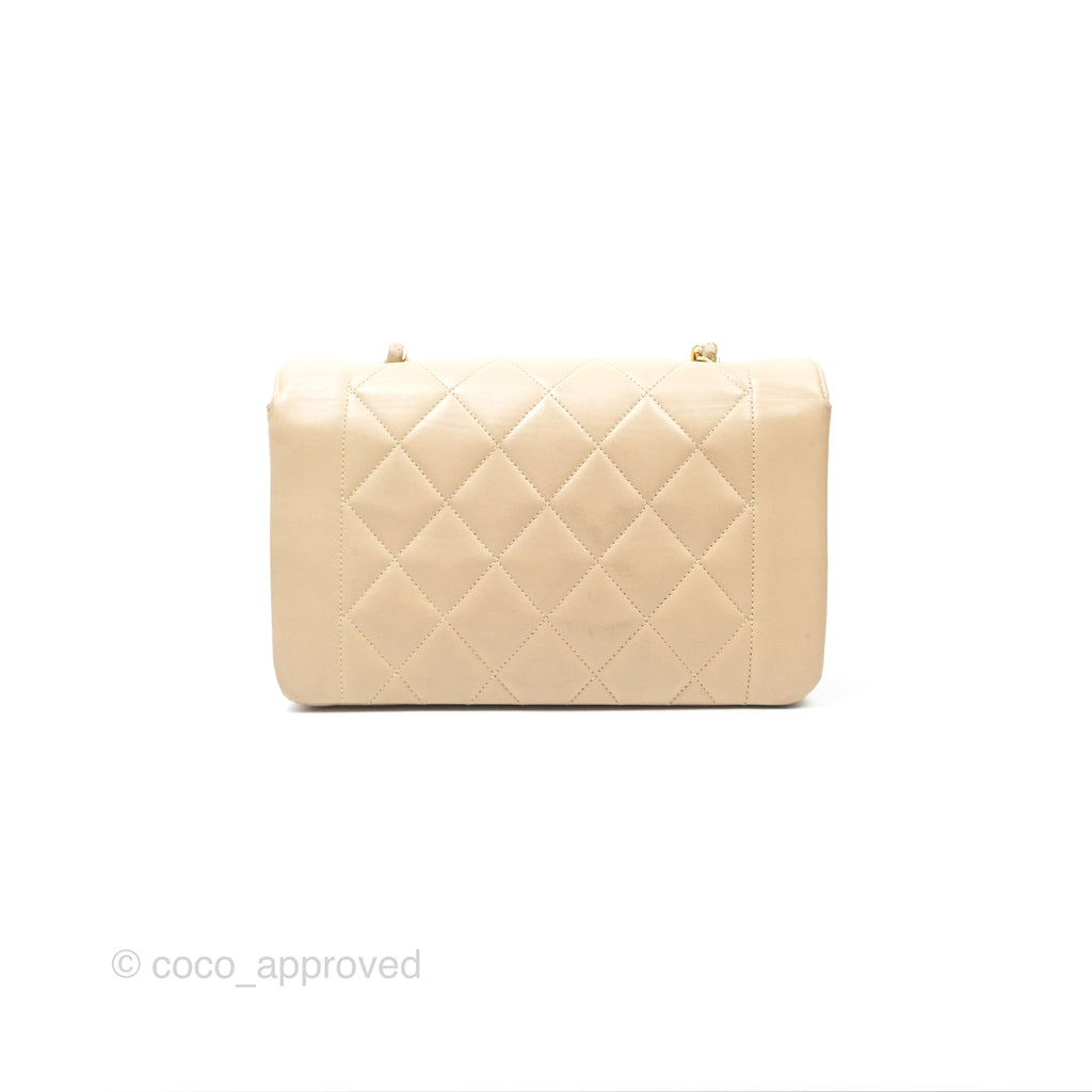 Chanel Vintage Small Quilted Classic Diana Flap Bag Beige Lambskin 24K Gold Hardware