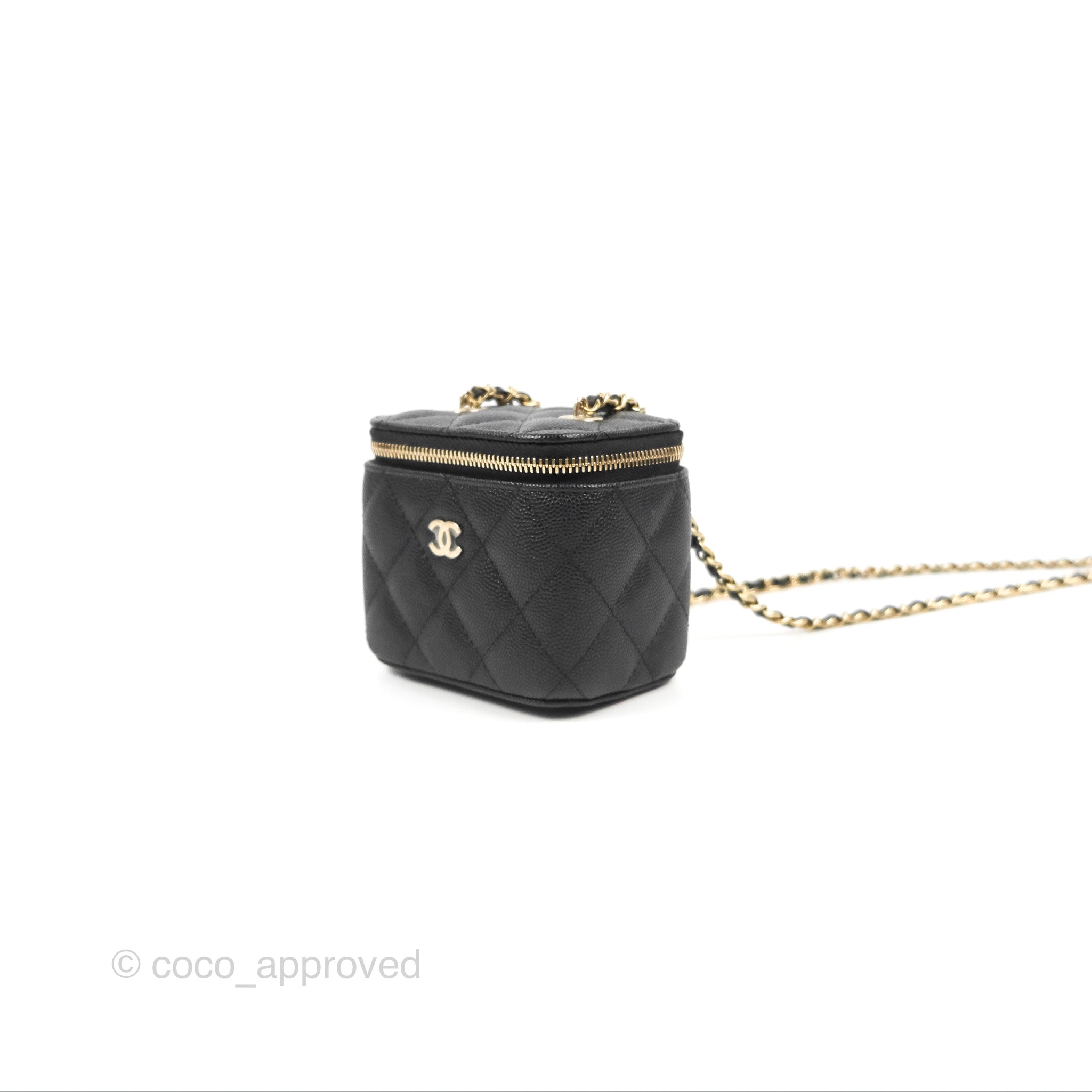 Chanel Quilted Mini O Case Dark Beige Caviar Gold Hardware