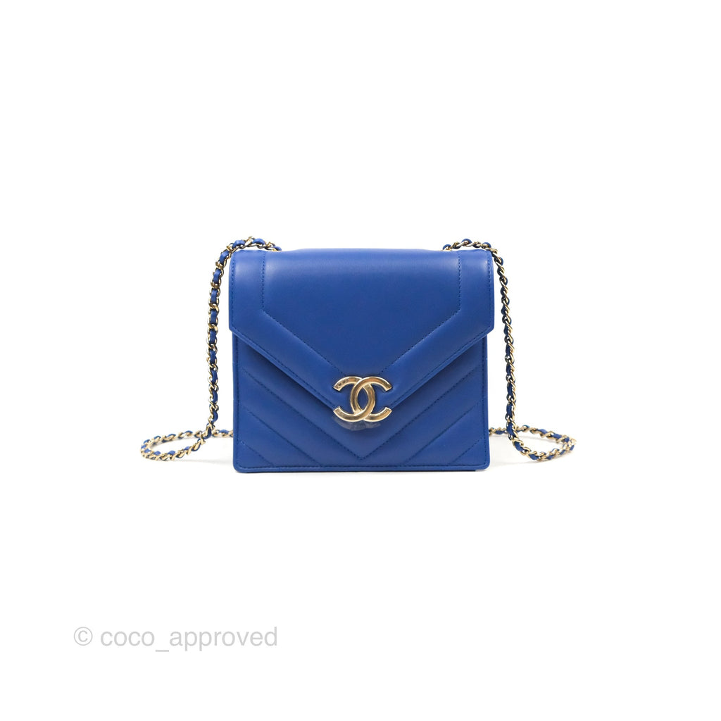 Chanel Chevron Square Envelope Flap Bag Royal Blue 19C