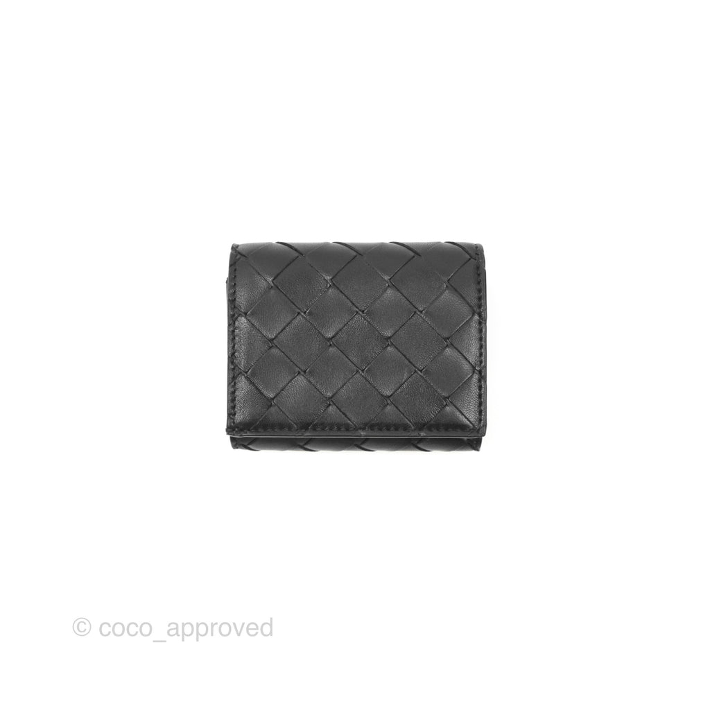 Bottega Veneta Black Small Intrecciato Tri-Fold Zip Wallet