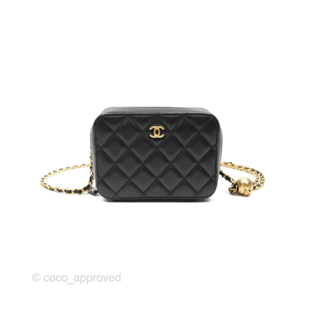 Chanel Pearl Crush Quilted Camera Bag Black Lambskin Aged Gold Hardware