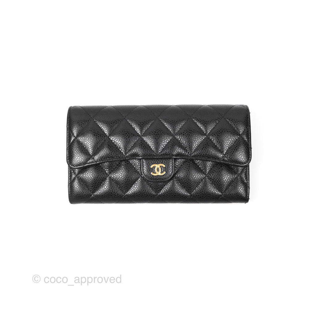 Chanel Quilted Classic Zip Long Wallet Black Caviar Gold Hardware