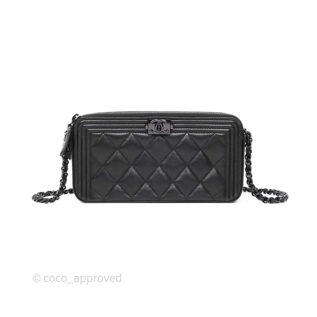 Chanel Boy Double Zip Clutch On Chain So Black Lambskin