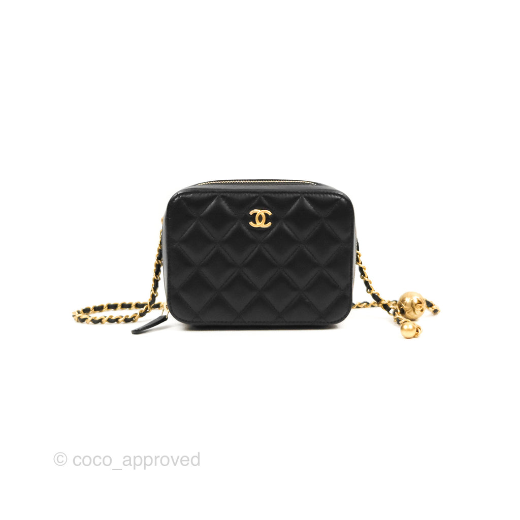 Chanel Pearl Crush Quilted Camera Bag Black Lambskin Aged Gold Hardware