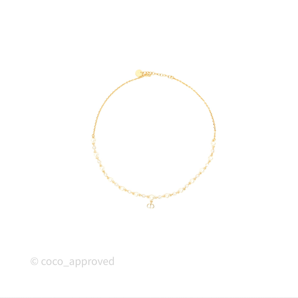 Christian Dior Petit CD Treasure Necklace Pearls Gold Tone