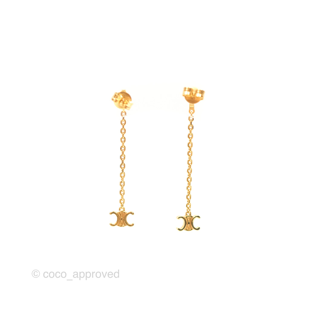 Celine Mini Triomphe Drop Earrings Gold