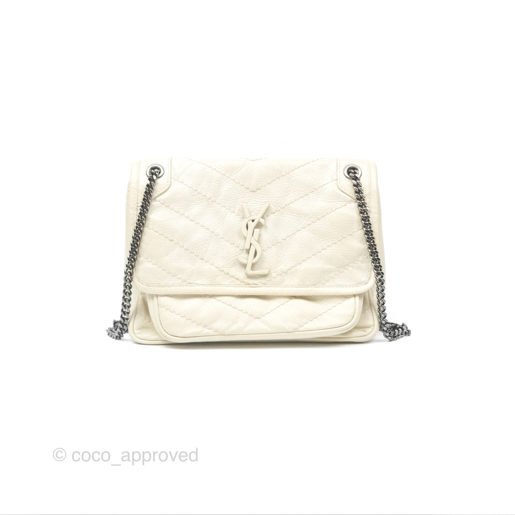 Saint Laurent Niki Baby Chain Bag Blanc Vintage Calfskin Brushed Palladium Hardware