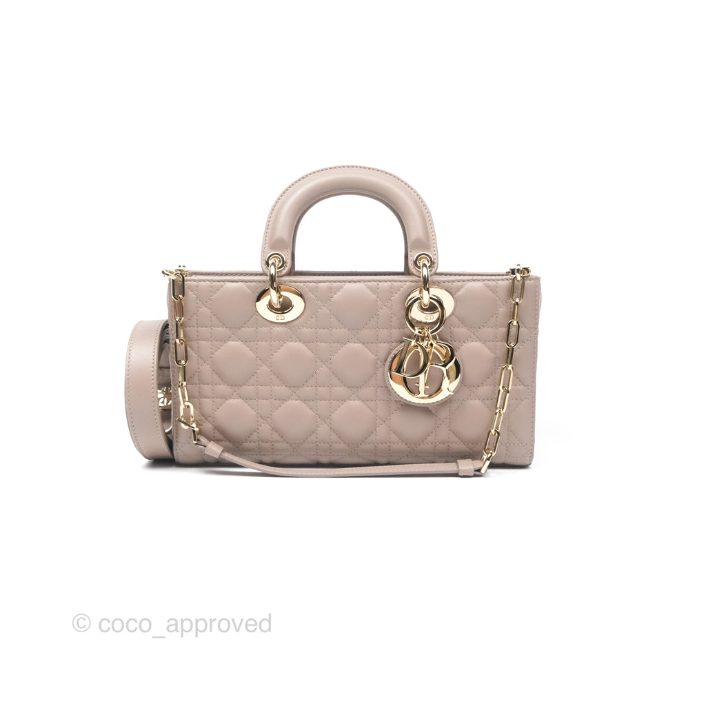 Christian Dior Medium Lady D-Joy Bag Warm Taupe Lambskin Gold Hardware