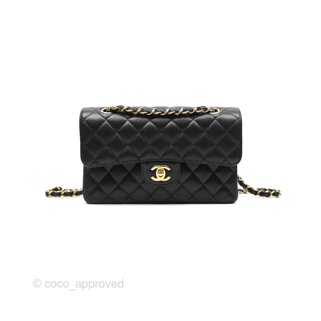 Chanel Small S/M Classic Flap Quilted Black Caviar Gold Hardware