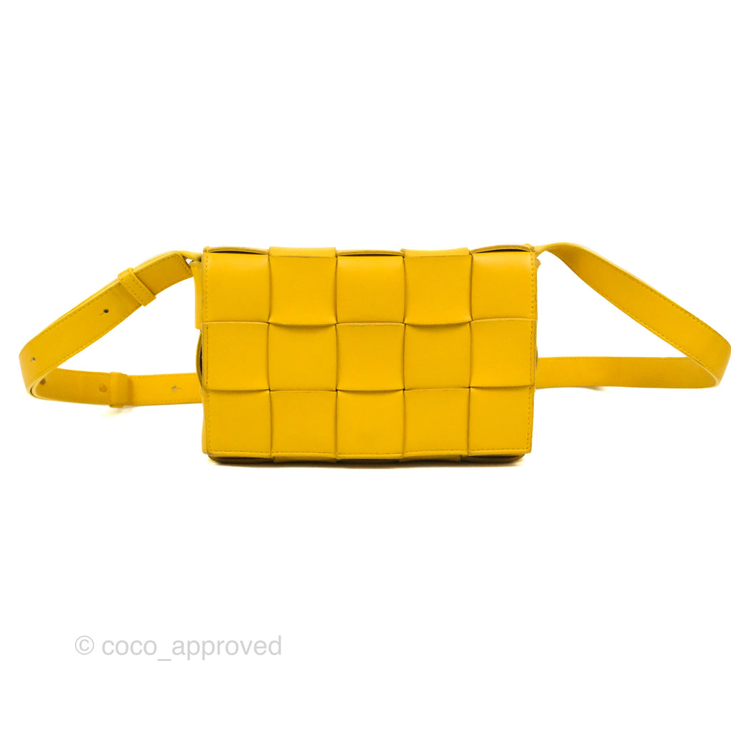 Bottega Veneta Cassette Shoulder Bag Intrecciato Yellow Lambskin